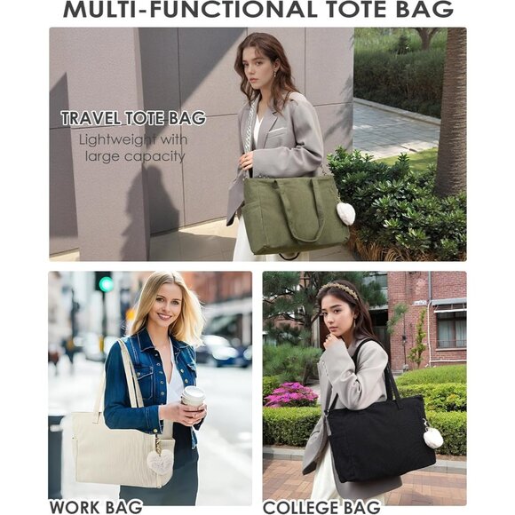 Women Khaki Corduroy With Polyester Fiber Lining Shoulder Handbag with Pouch - Picture 2 of 8